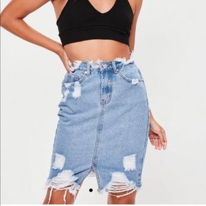 Missguided distressed denim midi skirt